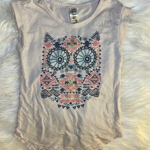 Beautees Owl Print Fancy Shirt with Detailed Back Size 4 Pink & Multicolor